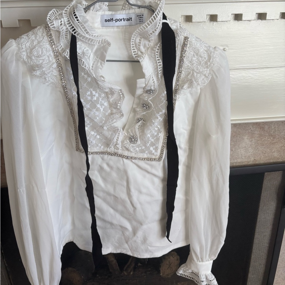 Self-Portrait Ivory Blouse with Black Accents